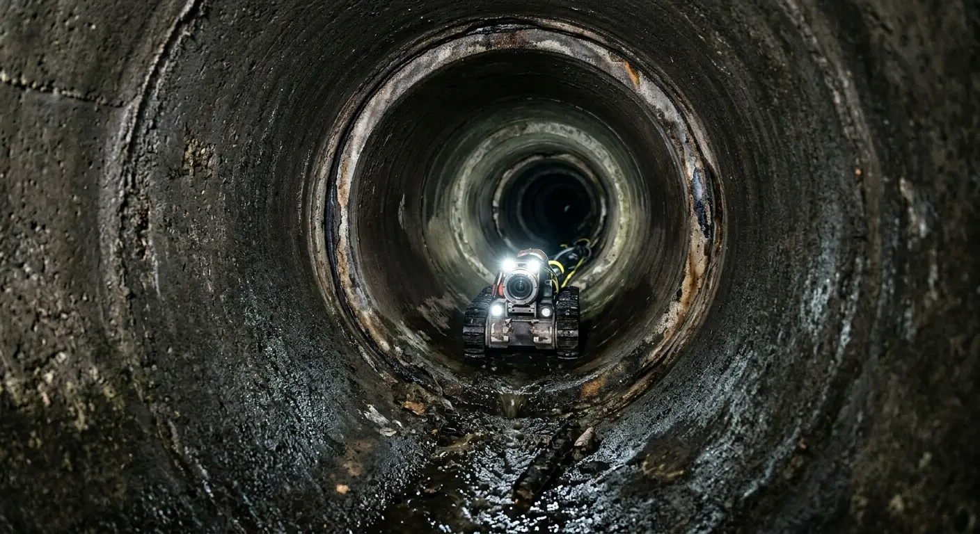 Robotic sewer camera inspecting pipe interior for Sewer Line Cleaning in Evans